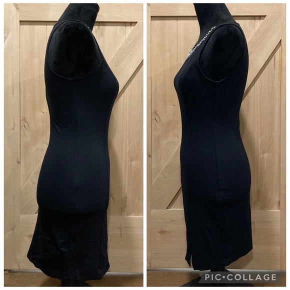 Elegant Little Black Dress with Rhinestone Beaded Neckline Medium - Picture 3 of 13
